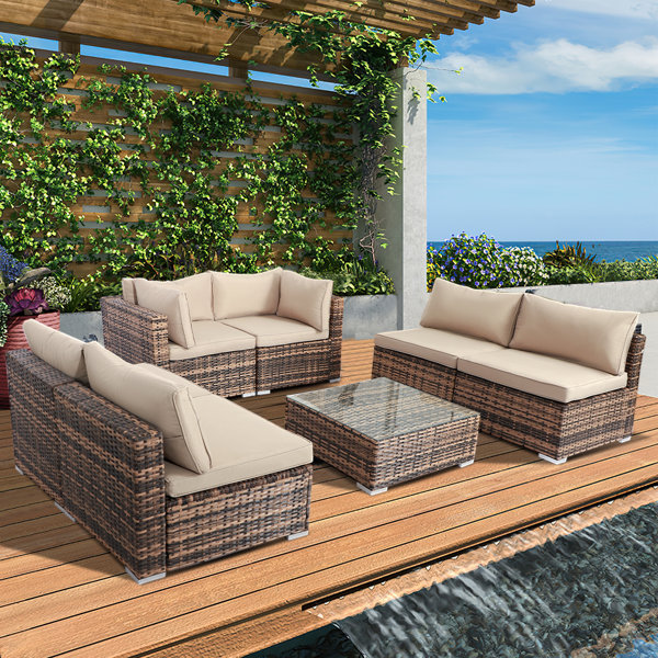 Latitude Run® Wicker/Rattan 6 Person Seating Group with Cushions